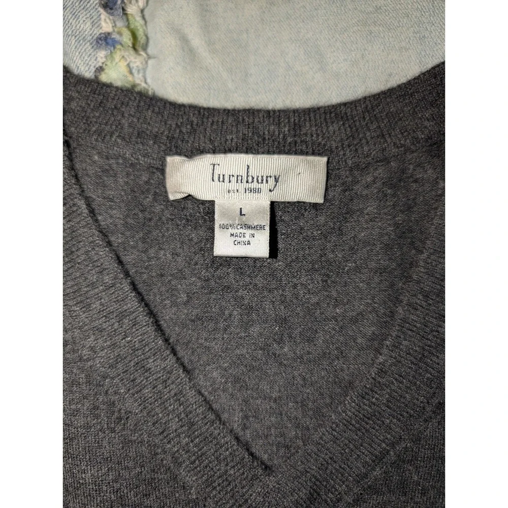 Turnbury Men's 100% Cashmere Sweater Vest Gray Large V-Neck Tennis‎ Golf Grey
